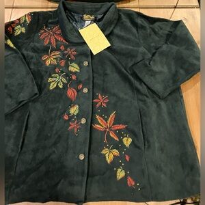NWT Bob Mackie Dark Green Jacket with Red and Yellow Embroidery Vintage Size 3X
